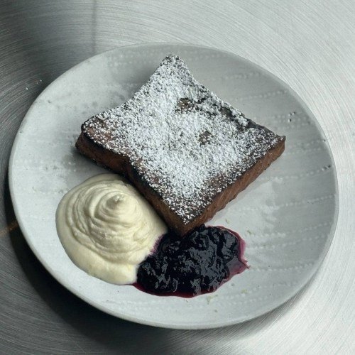 French Toast with Blueberry Compote and Mascarpone Cream at UNHOUR