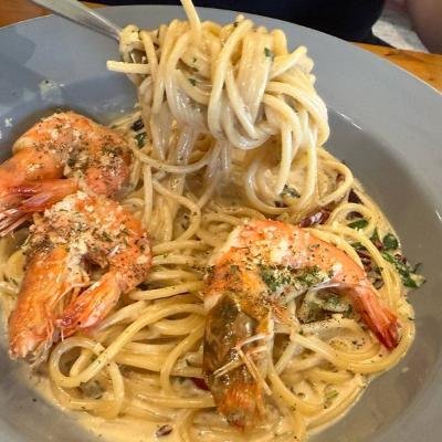 Creamy Pesto Shrimp Spicy (Fettuccine) at Pasta & Hamburg